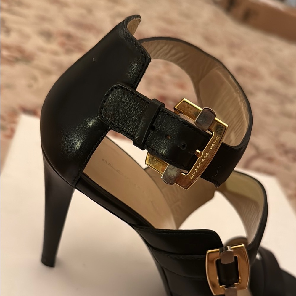 Balenciaga Sandal Pelle S. cuoio Veau Poli Black Women's Heels made in Italy 40 - Picture 3 of 9